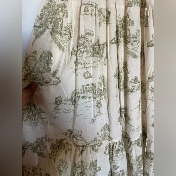 EN SAISON Egret Cotton Tiered Midi Dress Smocked With Pockets French Country - Picture 4 of 5